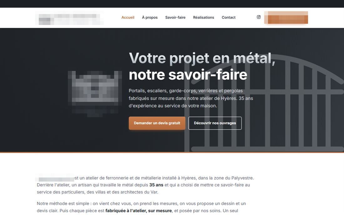 Maquette du site Metal Design 83, style sobre